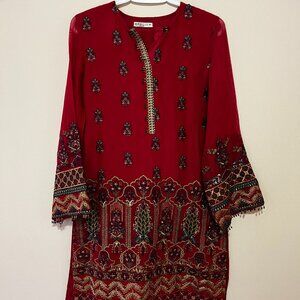 2 Piece Silk Cotton Net Embroidered Formal Suit - Indian/ Pakistani